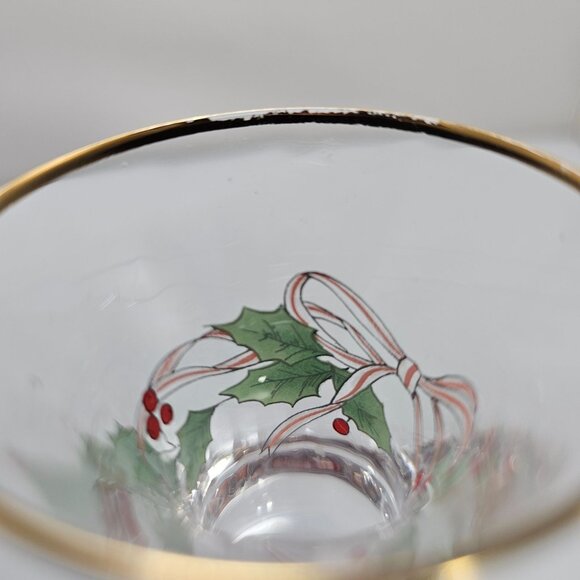 2 Mikasa Ribbon Holly Candlestick Holder 7.75" Christmas Holiday vtg 90s Gold Tr - Picture 5 of 7